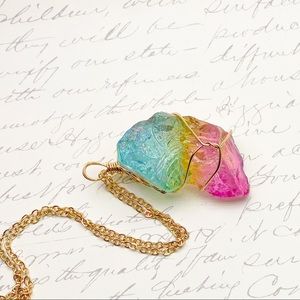 Rainbow wire wrapped crystal necklace